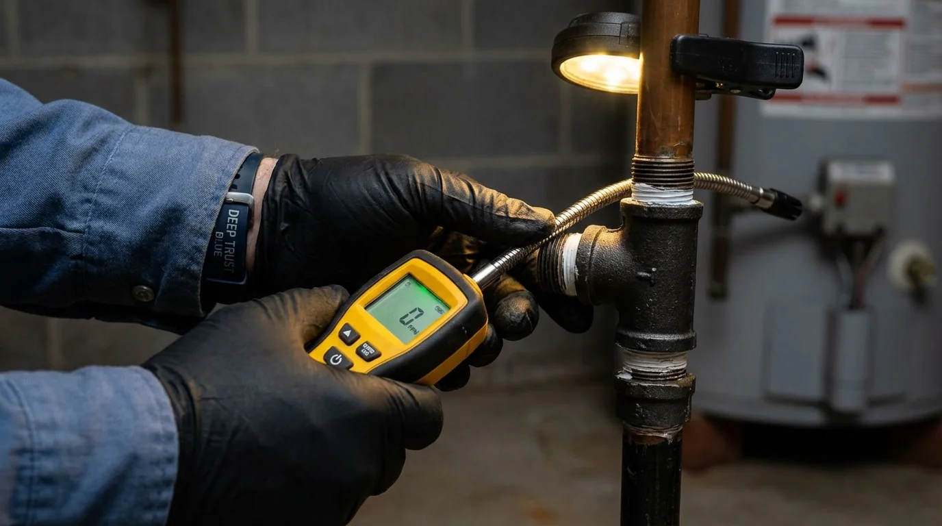 Gas leak detection with electronic sniffer by Johns Plumbing LLC in Yalaha